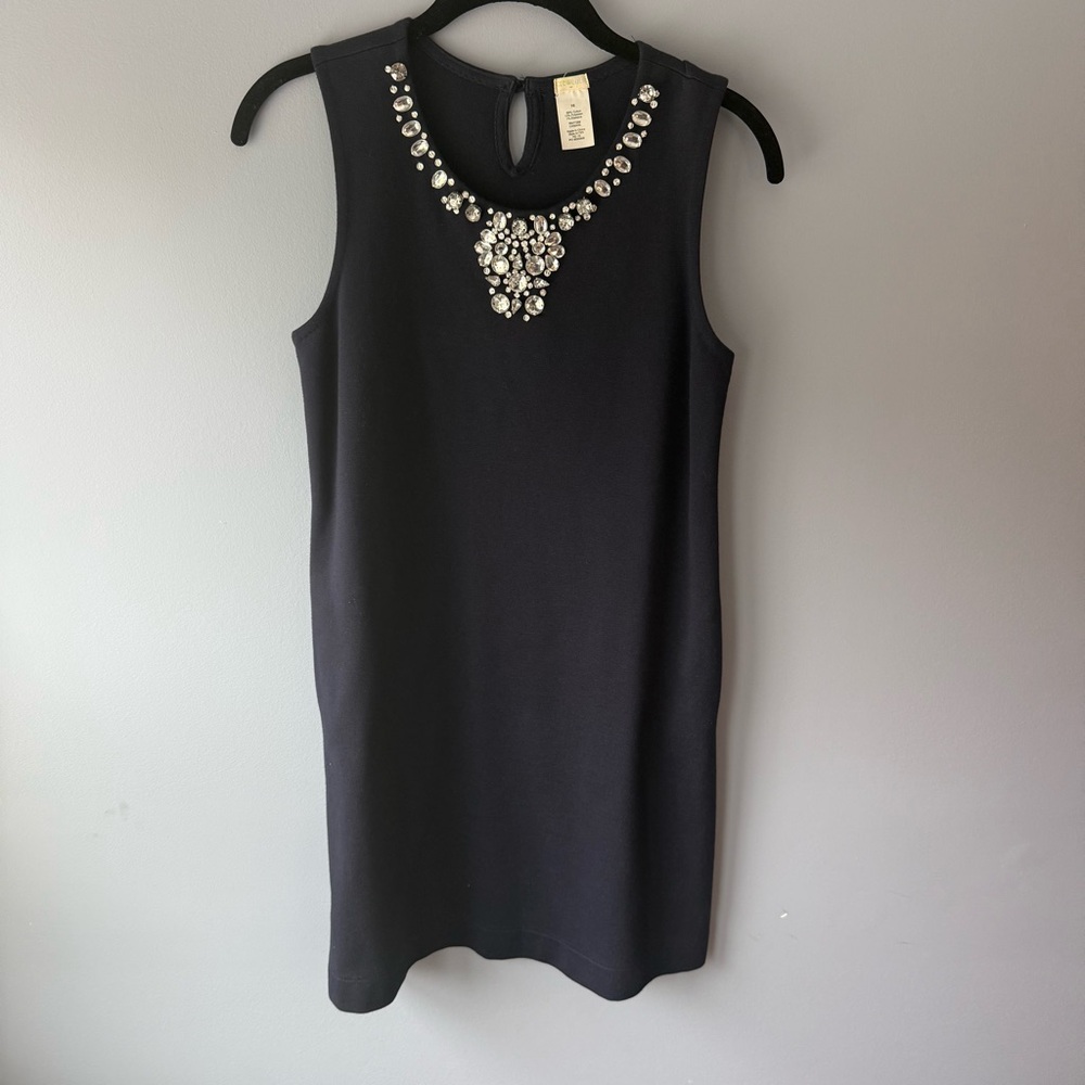 Elegant Navy Sleeveless Dress with Embellishments